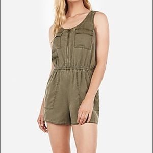 NEW Express Zip Front Twill Utility Short Romper L